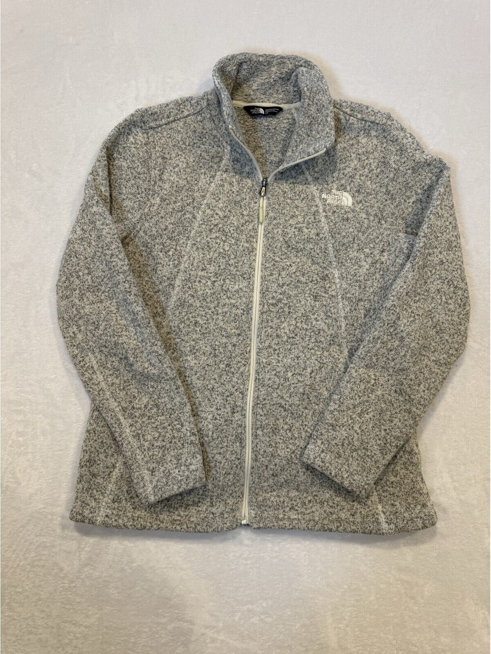 The North Face gray Vintage White Heather Sweater fleece jacket Sz Large